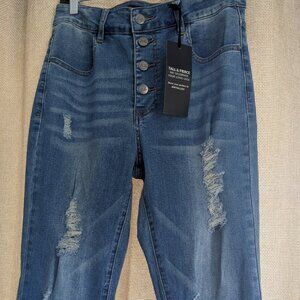 Alloy Apparel NWT Light Denim Wash, Button Up, Distressed Jeans, Size 10 x 37L
